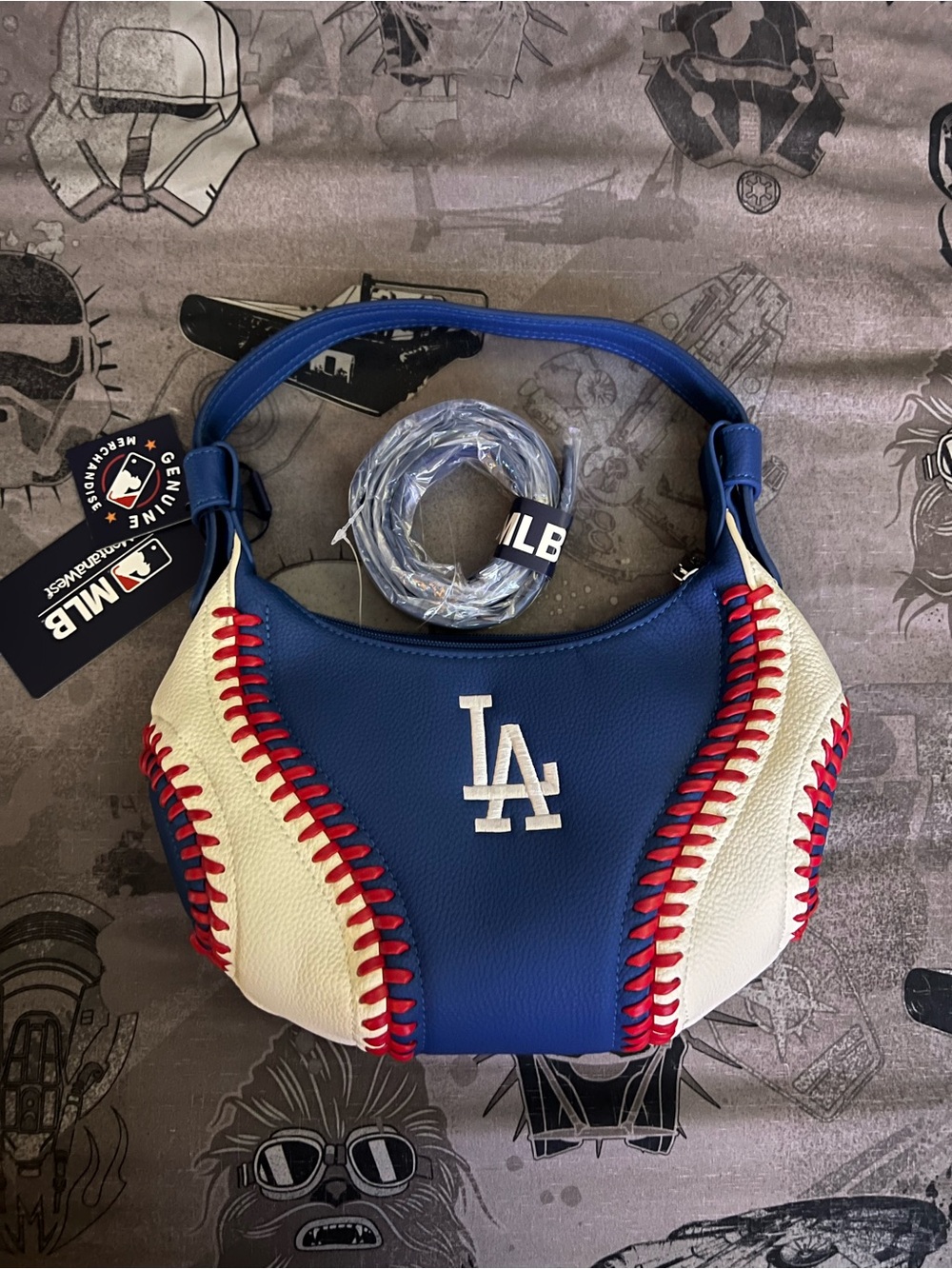 MLB Los Angeles Dodgers Baseball Stitch Shoulder Bag/Crossbody - Blue & White